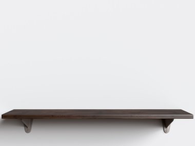 Beyaz duvar ahşap rafta. 3D çizim