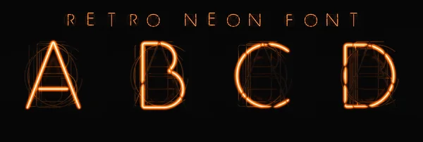 Glowing Neon Alphabet. 3D illustration. Orange neon on a black background — Stock Photo, Image