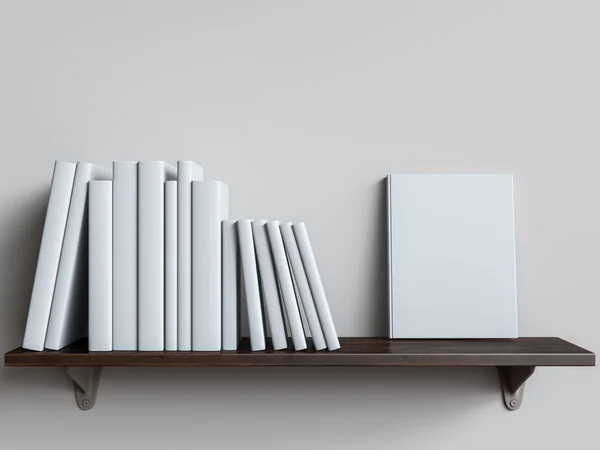 Book shelf on white wall. 3D illustration