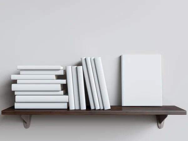Prateleira de livros na parede branca. Ilustração 3D — Fotografia de Stock