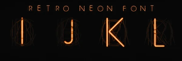 Glowing Neon Alphabet. 3D illustration. Orange neon on a black background