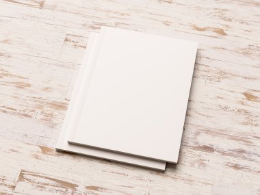 Mockup dergi vintage ahşap arka plan üzerinde kümesi. 3D çizim