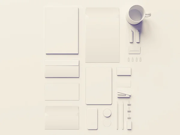 Набор белых элементов идентичности на белом фоне. 3D иллюстрация — стоковое фото
