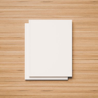 Ahşap arka plan üzerinde mockup kümesi. 3D çizim