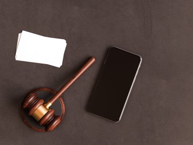 Yargıç Tokmak, smartphone, kartvizit deri yüzey üzerinde 's. 3D çizim