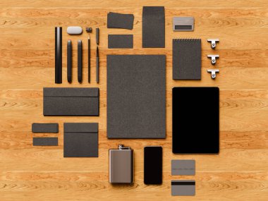 Üstten Görünüm ofis kurumsal mockup tasarım. 3D çizim