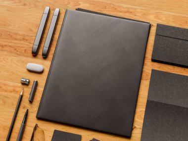 Üstten Görünüm ofis kurumsal mockup tasarım. 3D çizim