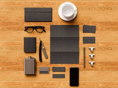 Üstten Görünüm ofis kurumsal mockup tasarım. 3D çizim