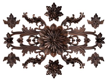 Süsleme beyaz bir arka plan üzerinde oyulmuş ağaçtan. İzole