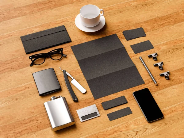 Üstten Görünüm ofis kurumsal mockup tasarım. 3D çizim