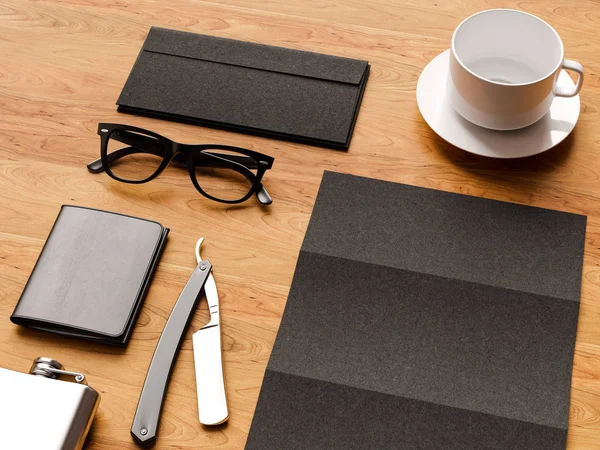 Üstten Görünüm ofis kurumsal mockup tasarım. 3D çizim