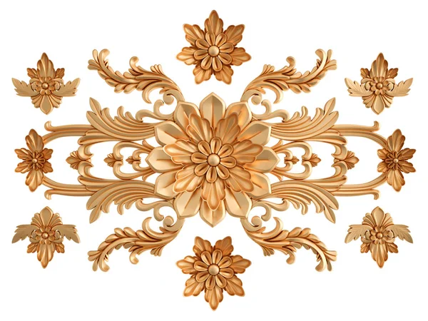 Ornamento intagliato oro su sfondo bianco. Isolato — Foto Stock