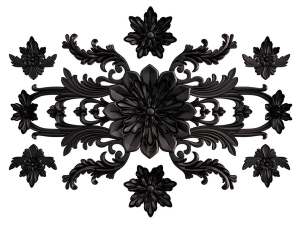 Чорний різьблений орнамент на білому тлі. Ізольовані — стокове фото