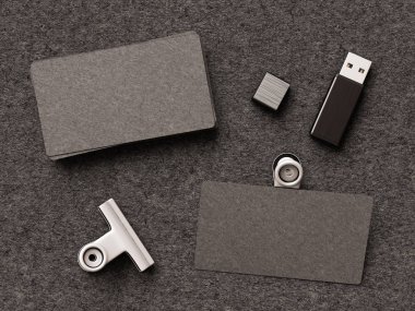 Kumaş yüzey üzerinde siyah kartvizit. 3D çizim