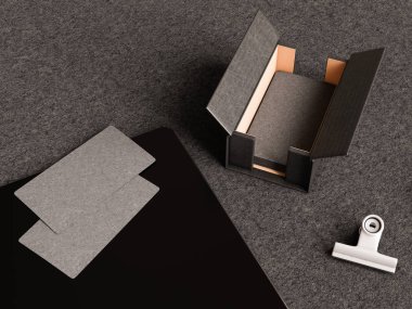 Kumaş yüzey üzerinde siyah kartvizit. 3D çizim