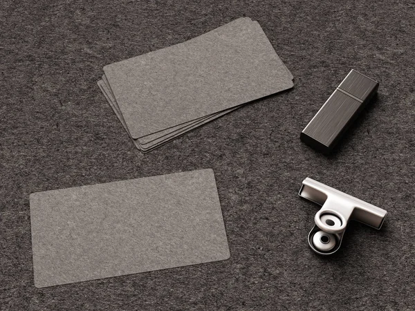 Czarne wizytówki na podłożu tkaniny. ilustracja 3D — Zdjęcie stockowe