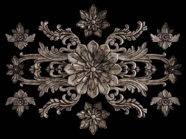 Мармуровий різьблений орнамент на чорному тлі. Ізольовані — стокове фото