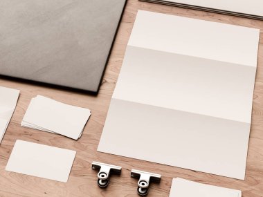 Üstten Görünüm ofis kurumsal mockup tasarım. 3D çizim