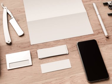 Üstten Görünüm ofis kurumsal mockup tasarım. 3D çizim