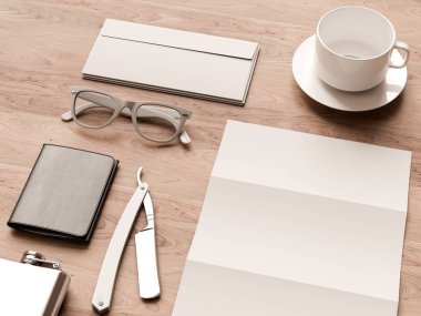 Üstten Görünüm ofis kurumsal mockup tasarım. 3D çizim