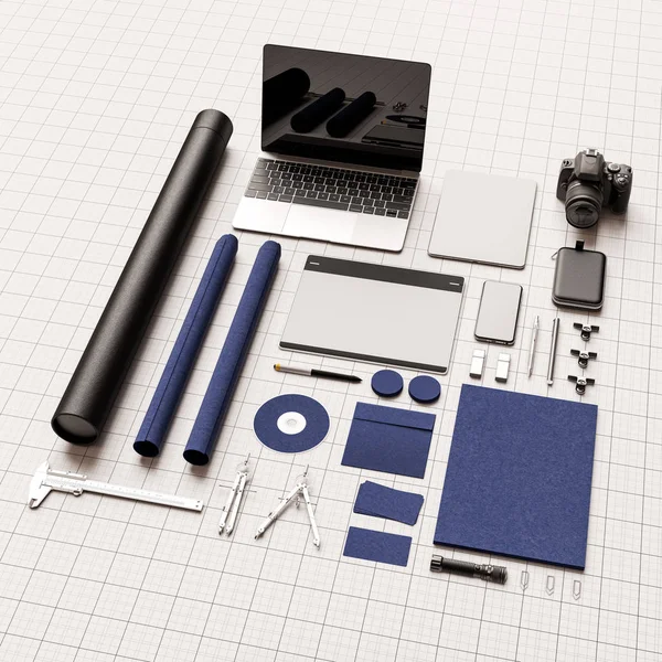 Branding brevpapper mockup scen. 3D illustration — Stockfoto