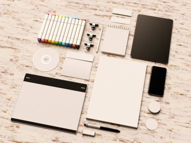 Ofis kurumsal mockup tasarım. 3D çizim