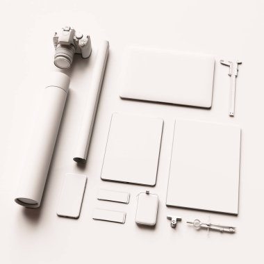 Beyaz kimlik öğeleri kümesi. 3D çizim