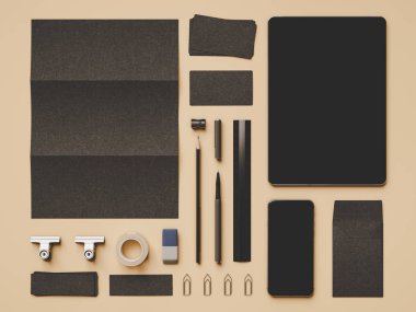 Üstten Görünüm ofis kurumsal mockup tasarım. 3D çizim