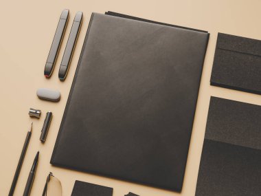 Üstten Görünüm ofis kurumsal mockup tasarım. 3D çizim