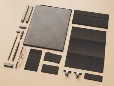 Üstten Görünüm ofis kurumsal mockup tasarım. 3D çizim