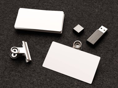 Deri arka plan üzerinde kartvizit. 3D çizim