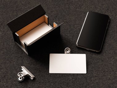 Deri arka plan üzerinde kartvizit. 3D çizim