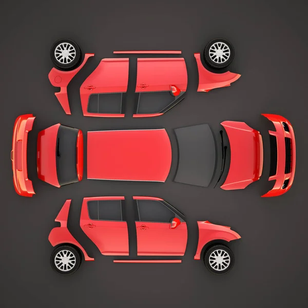 Carro parts.Top vista. Ilustração 3D — Fotografia de Stock
