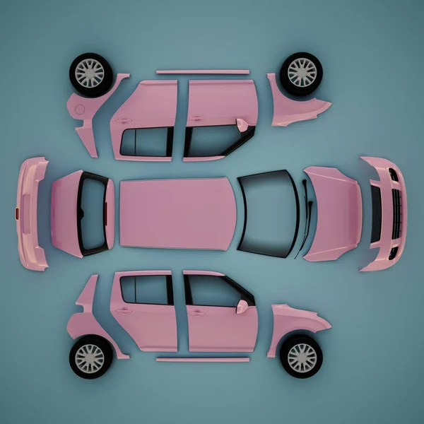 Części samochodowe. Widok z góry. ilustracja 3D — Zdjęcie stockowe