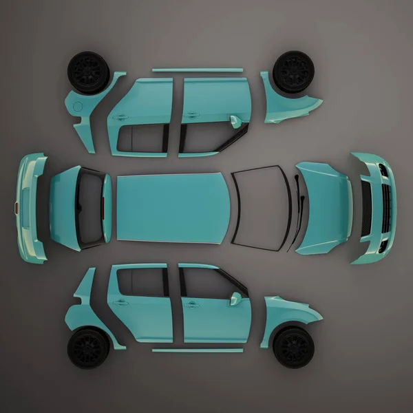 Auto-onderdelen. Bovenaanzicht. 3D illustratie — Stockfoto