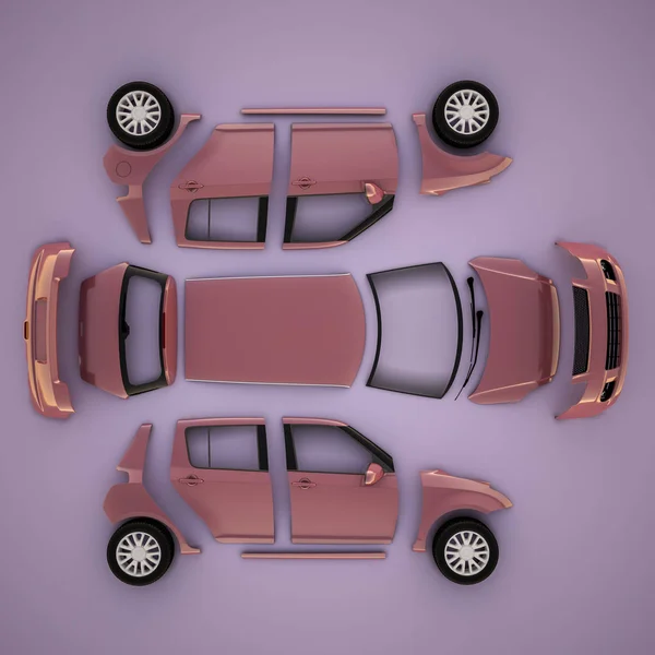 Auto-onderdelen. Bovenaanzicht. 3D illustratie — Stockfoto