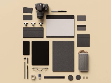 Ofis kurumsal mockup tasarım. 3D çizim