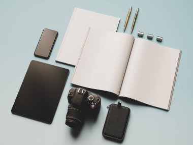 Turuncu arka plan boş dergi. 3D çizim