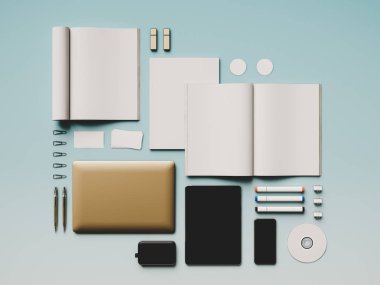 Turuncu arka plan boş dergi. 3D çizim