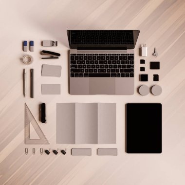 Ofis kurumsal mockup tasarım. 3D çizim