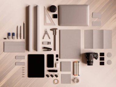 Ofis kurumsal mockup tasarım. 3D çizim