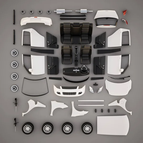 Araba parçaları. Üstten Görünüm. 3D çizim — Stok fotoğraf