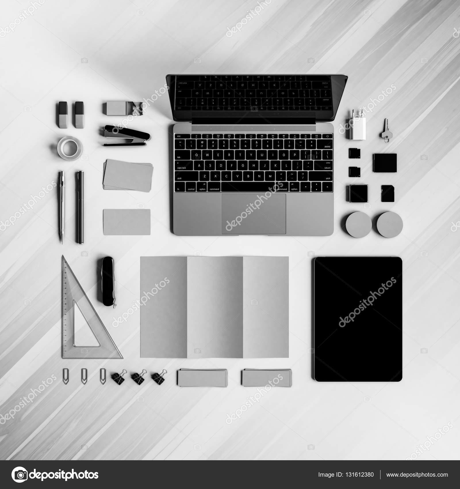 Black and white office corporate mockup design. 3D illustration Stock
