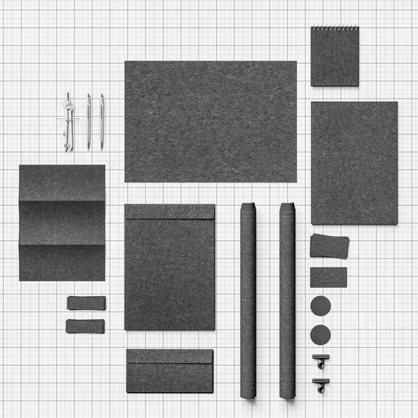 Black and white branding stationery mockup scene. 3D illustration — Stock Photo, Image