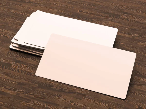 Επαγγελματικές κάρτες σε ξύλο φόντο. 3D απεικόνιση — Φωτογραφία Αρχείου