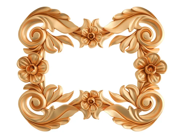 Ornamento intagliato oro su sfondo bianco. Isolato — Foto Stock