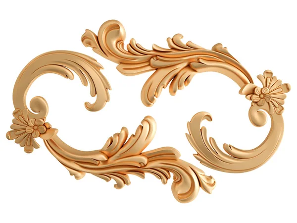 Gold carved ornament on a white background. Isolated — Stock Photo, Image