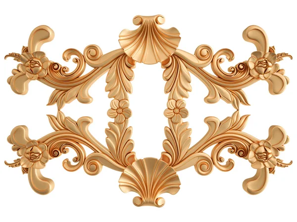 Zlaté vyřezávaný ornament na bílém pozadí. Izolovaný — Stock fotografie