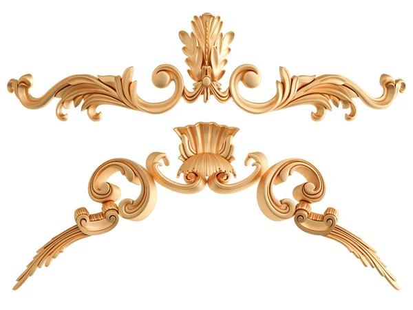 Beyaz zemin üzerine altın oymalı süsleme. İzole