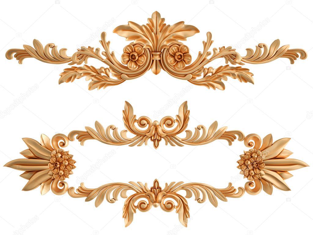 Gold carved ornament on a white background. Isolated